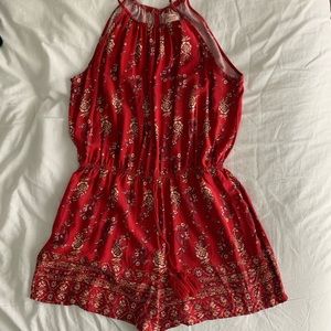 Red, Romper. Floral, Paisley Pattern Size L